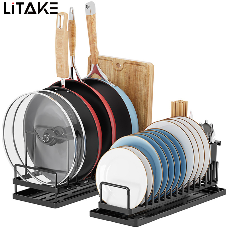 Multifunctional Carbon Steel Dish Drying Rack Set Of 2 Space Saving Plate Organizer Dish Drying Rack Pots Pans Storage Rack ราคา 757 บาท*ส่งฟรี