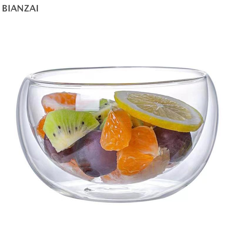 BIANZAI Bát thủy tinh cách nhiệt hai lớp-Sữa chua sáng tạo, kem, và bát tráng miệng, bát nhỏ trong suốt chịu nhiệt để thưởng thức các món ăn