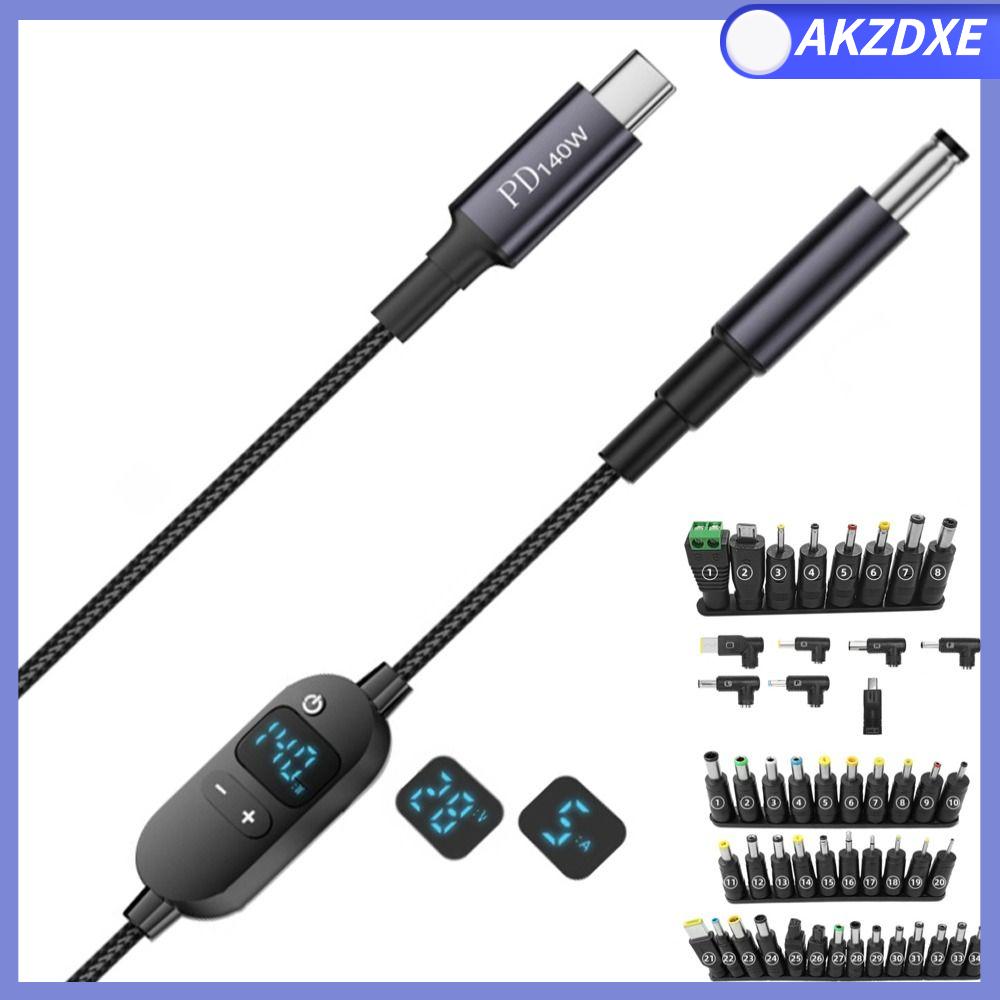 AKZDXE Màn hình kỹ thuật số Cáp chuyển đổi USB C sang DC PD với đầu nối 28/34 5V/9V/12V/15V/20V. Cáp tăng cường Chuyên nghiệp Điện áp điều chỉnh Dây nguồn Type-C sang DC Camera máy tính xách tay