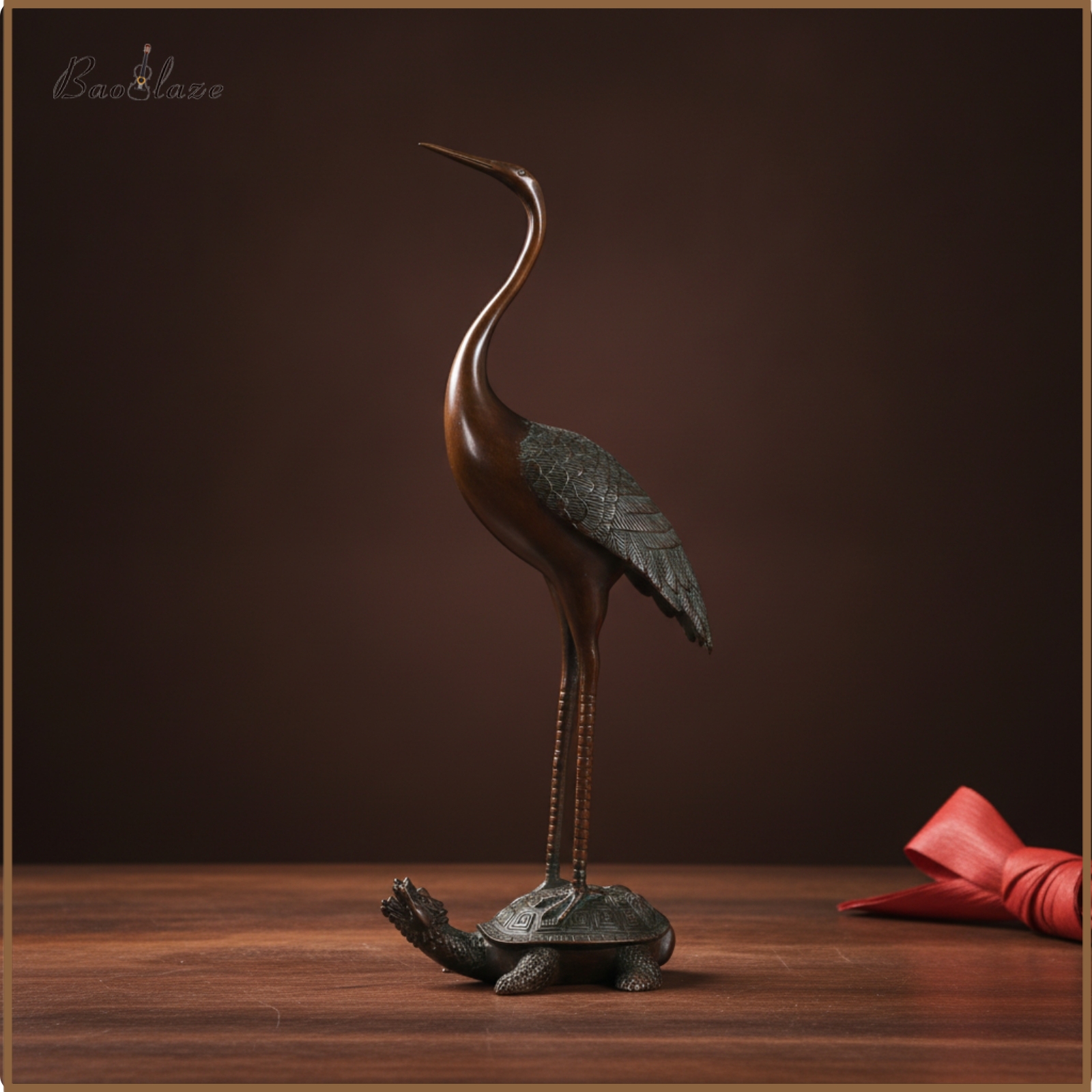 Baoblaze Antique Bronze Crane Statue with Turtle Base Patina Crane Sculpture on Turtle Textured Tabletop Sculpture Slender for Art Collectors, Adults, Study, Living Room, Office ราคา 2,755 บาท*ส่งฟรี