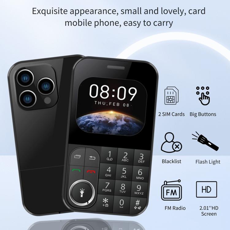 [New] V9 Card Mobile Phone, 2.01 inch, MTK6261D, Support Bluetooth, FM, Torch, GSM, Dual SIM ราคา 1,181 บาท*ส่งฟรี