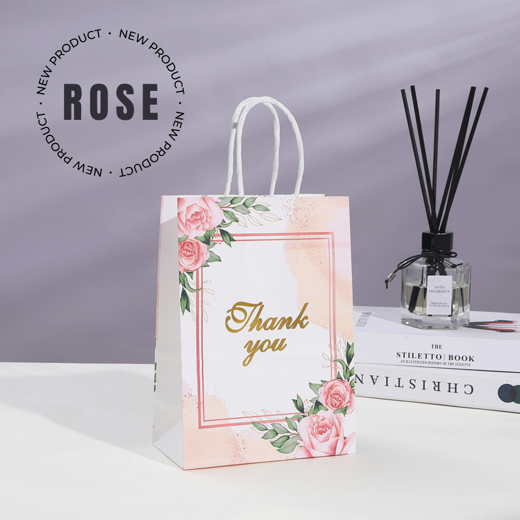 Thank You Gold Paper Bag with handle Elegant Gift Packaging Wedding Birthday Baby Party goodies Door Gift (Beg Kertas)