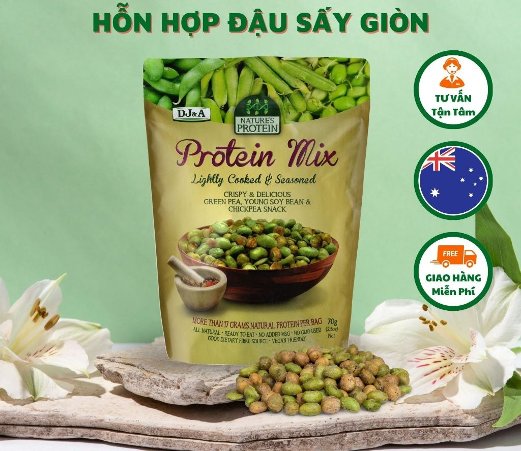 Hỗn Hợp Đậu Sấy Giòn DJ&A - 70gr - cung cấp protein, chất xơ cho cơ thể, Đậu Hà lan sấy tết, Snack đậu sấy, ăn vặt - Origin Việt Nam