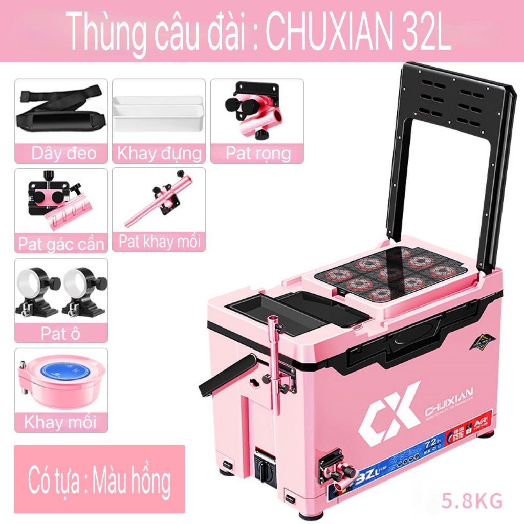 Thùng câu đài CX CHUXIAN 32L màu hồng AnhNamFishing