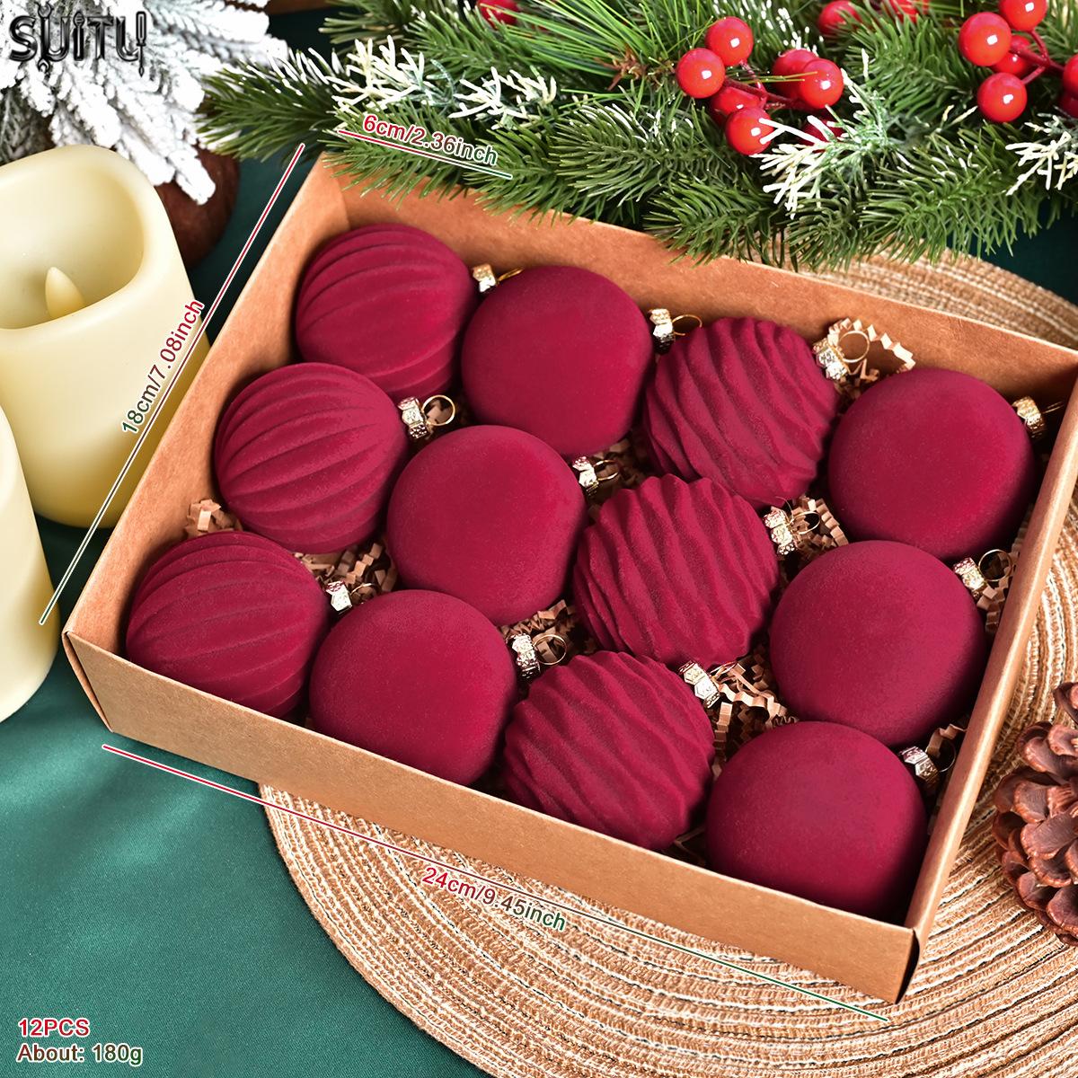 Product photo of Burgundy Velvet Christmas Ball Ornaments, Set of 12 from its Lazada listing