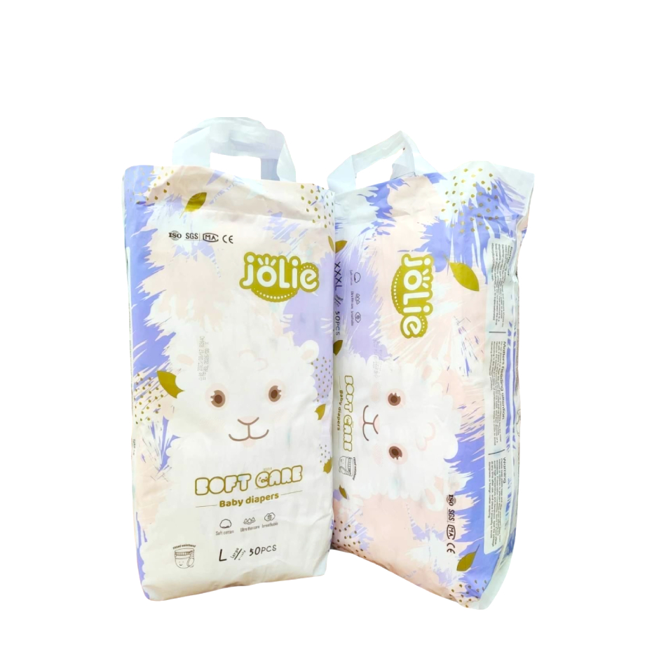 Combo of 2 Packs of 100 Pieces of Jolie Diapers, Thin, Lightweight, Good Absorbency, All Sizes M50/L50/Xl50/Xxl50