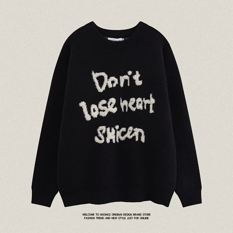 Lansboter áo khoác mùa đông áo sweater áo len mùa đông Áo len nam mùa thu cổ tròn đen Tuổi Teen dáng