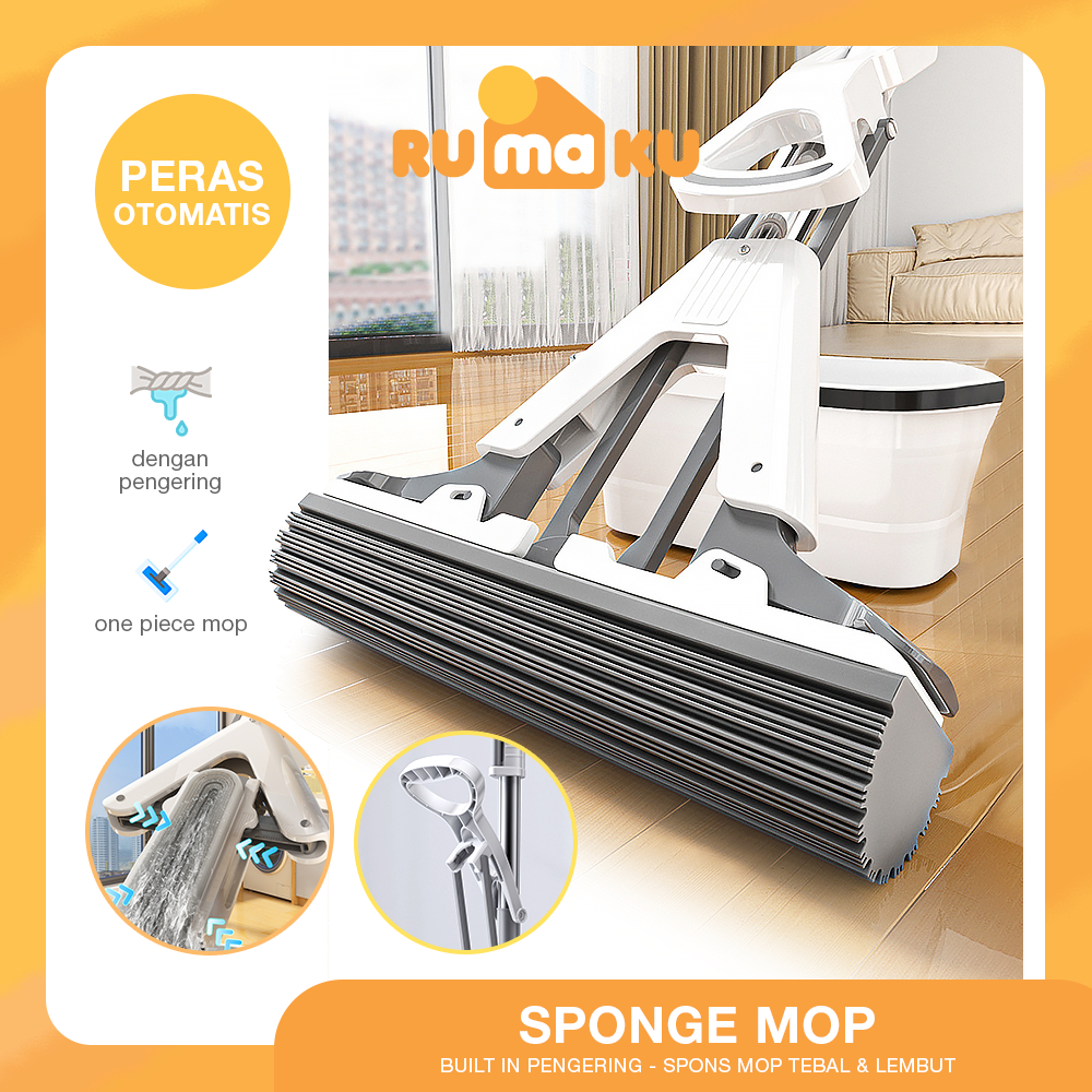 RUMAKU Automatic Squeeze Floor Mop - Soft Thick Quality Rubber Mop Cloth Harga 10,800 rupiah*Gratis Ongkir