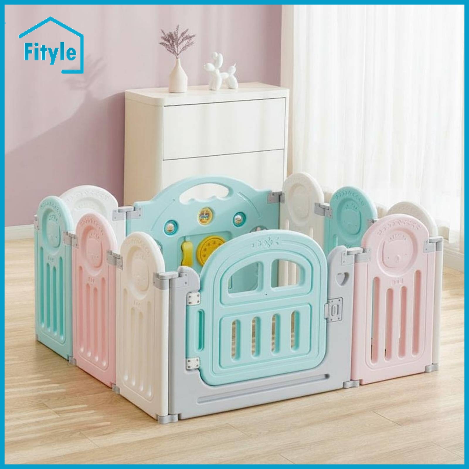 ของใช้แม่และเด็ก Fityle Safe Crawling Area Baby Safety Fence High Anti-Climb Design Infant Play Area Yard Chemical-Free Safe Indoor Outdoor Playpen Washable Mat for Babies, Nursery