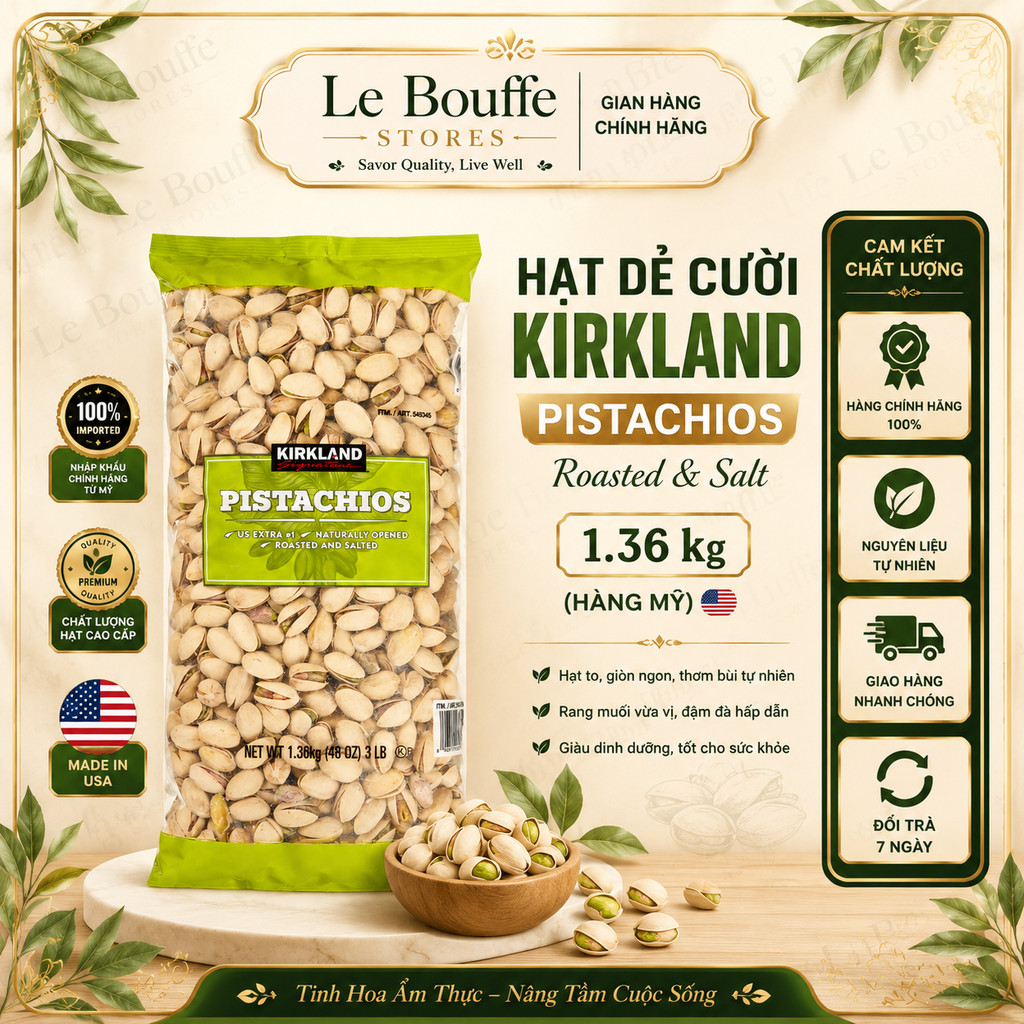 Hạt Dẻ Cười Kirkland Pistachios Túi Lớn 1.36kg (Hàng Mỹ)