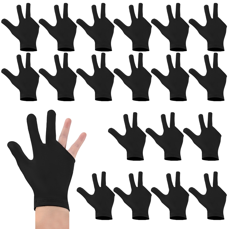 (WAPY) 20Pcs Breathable Billiard Gloves Snooker Left Right Hand Gloves 3 Fingers Cue Gloves for Wome