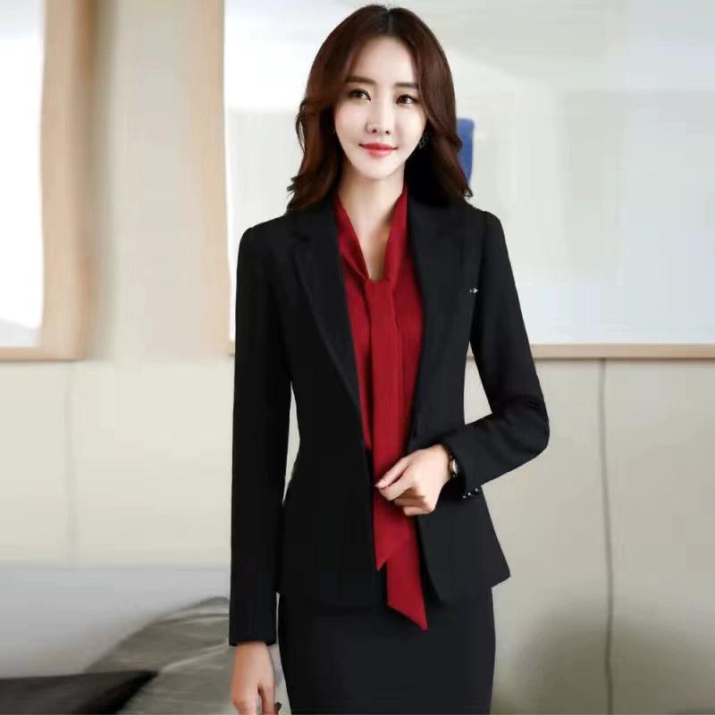 Phụ Nữ chính thức Blazer Áo khoác công sở phù hợp với áo khoác Đen Phụ nữ hợp thời trang mỏng OL xu hướng trang phục công sở outwear phong cách Hàn Quốc