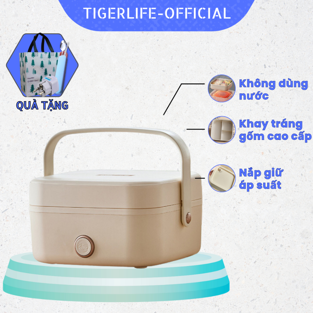 Hộp cơm cắm điện cao cấp Tigerlife- Bear 1 tầng 3 ngăn không dùng nước giữ trọn hương vị