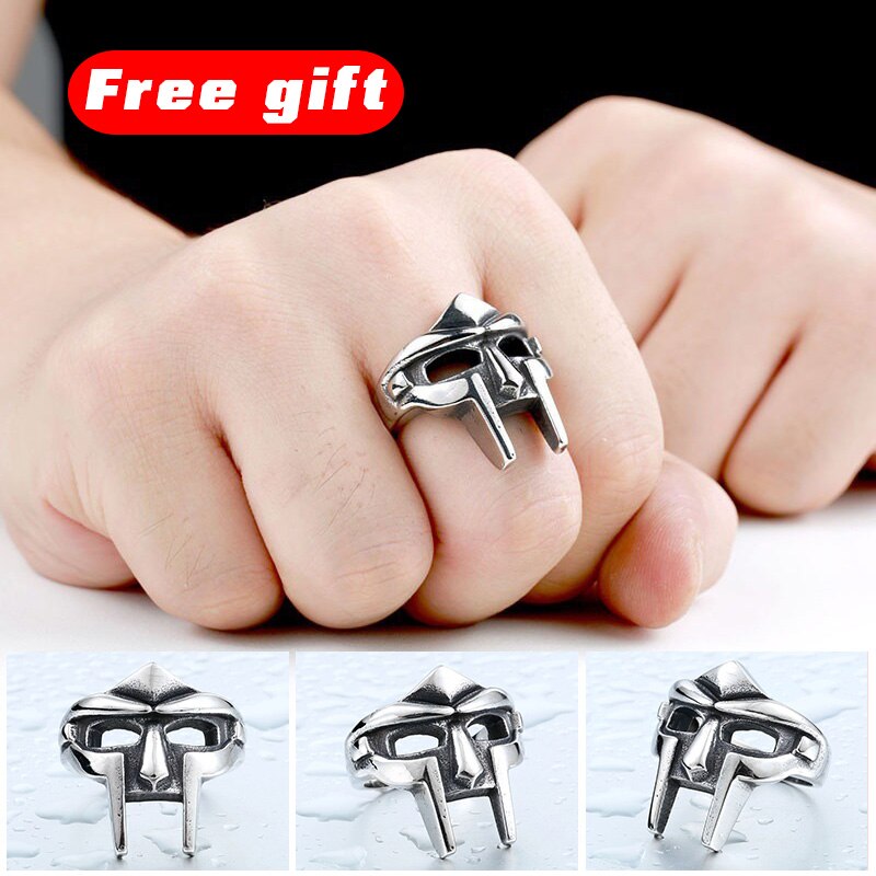 Doom Mask Gladiator Style Ring Metal Silver Stainless Size 7-14 MF Jewelry for Male Party Best Gift