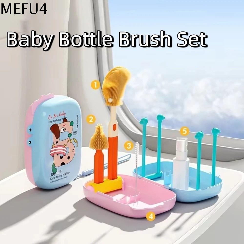 MEFU4 5 trong 1 Bộ bàn chải bình sữa cho bé Tiết kiệm không gian Giá đỡ thoát nước tích hợp Bàn chải cốc Dụng cụ vệ sinh Di động Bàn chải vệ sinh ống hút núm vú Sử dụng khi đi du lịch tại nhà
