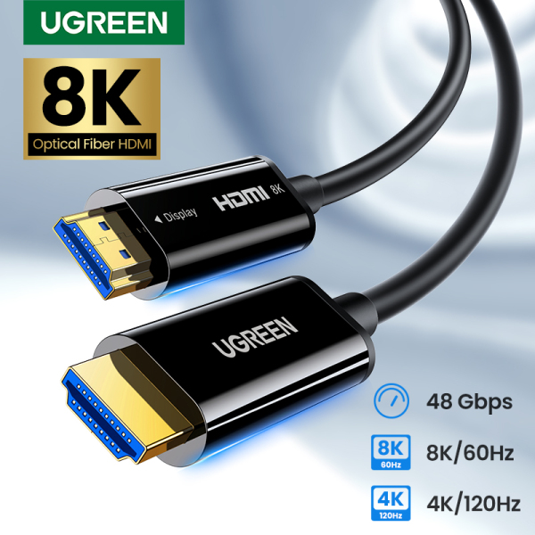 UGREEN 10m HDMI 2.1 Cable 8K 48Gbps Ultra High Speed 8K HDMI Braided Cord 4K/120Hz, 8K/60Hz 8K Optical Fiber Cable Compatible with PS5 PS4 Xbox Roku TV HDTV Blu-ray Projector Singapore