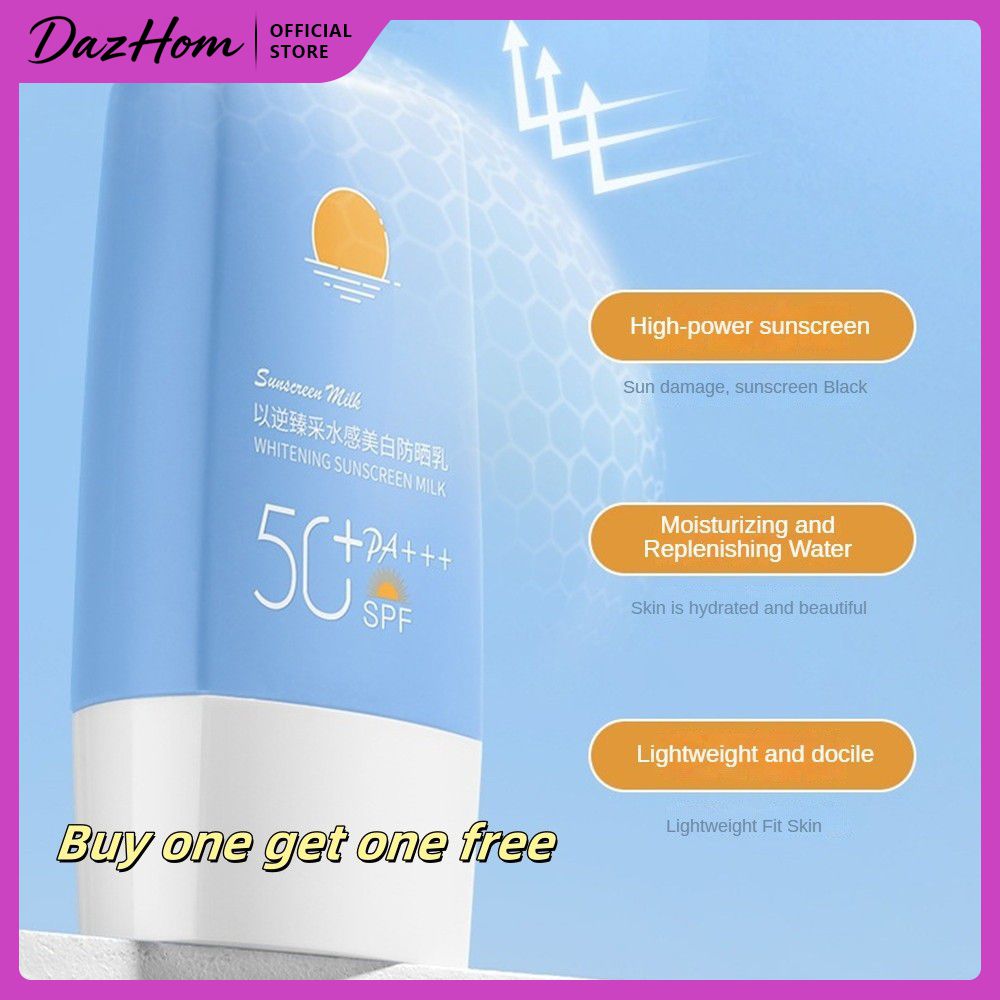DazHom 【ซื้อ 1 รับ 1】ด้วยขวดสีฟ้าขนาดเล็กย้อนกลับ ครีมบำรุงแดดขาว ครีมป้องกัน UV กันน้ำ ครีมบำรุงแดดฤดูร้อน ครีมบำรุงแดดขนาดเล็ก SPF50