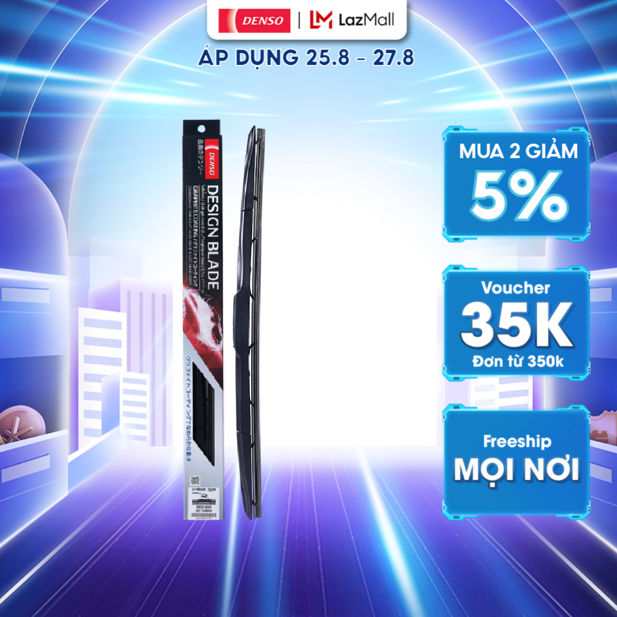 Gạt mưa ô tô 3 Khúc DDS DENSO cao cấp phủ Graphite, dùng cho xe Toyota, Hyundai, Honda, KIA, chống ồn