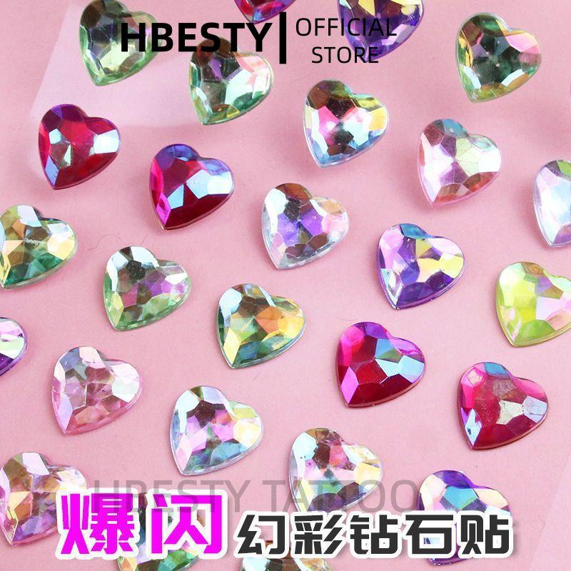 HBESTY Symphony love colored gemstones sticker girl dress-up material crystal diamond shiny three-dimensional sticker handmade decoration