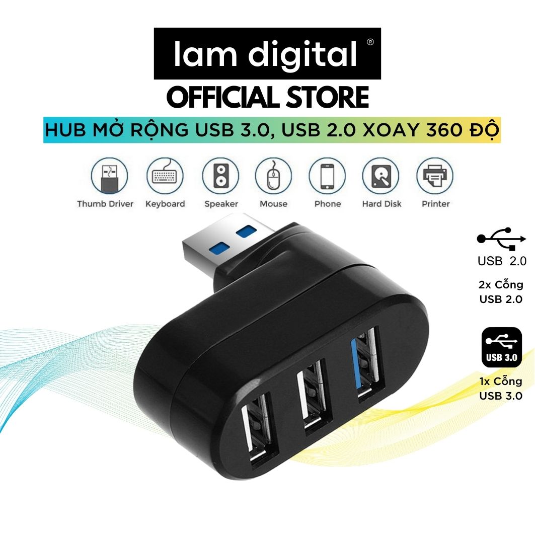 Hub chia 3 cổng usb 3.0 tốc độ cao cho pc, laptop - thiết bị mở rộng cỗng usb 3.0 xoay 360 độ