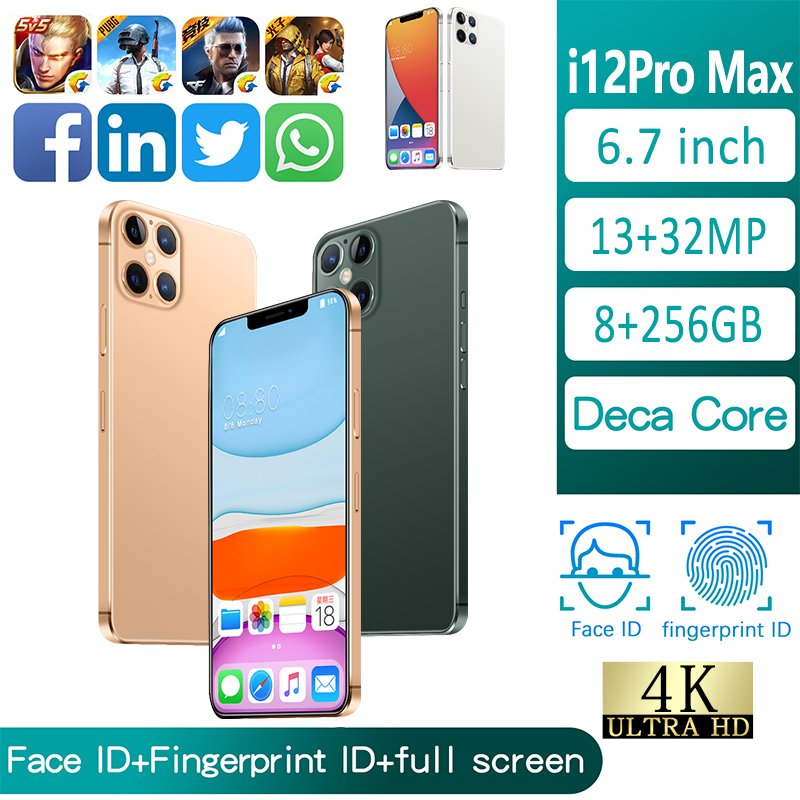2SIM thẻ thông minh 5G điện thoại di động pin 4800mAh i12 Pro Max 6.7 inch LCD hiển thị 13+32MP HD camera 8+256GB bộ nhớ mở rộng bộ nhớ