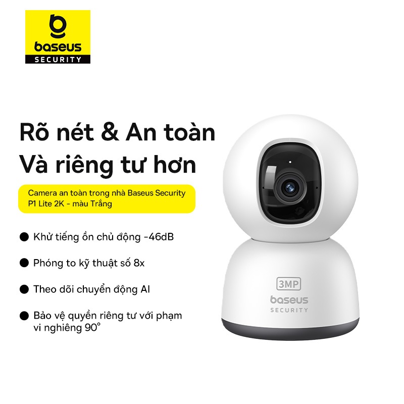 Camera An Ninh Baseus P1 Lite 2K 3K Thông Minh Xoay 360 Quay Đêm Phát Hiện Chuyển Động & Đàm Thoại 2 Chiều