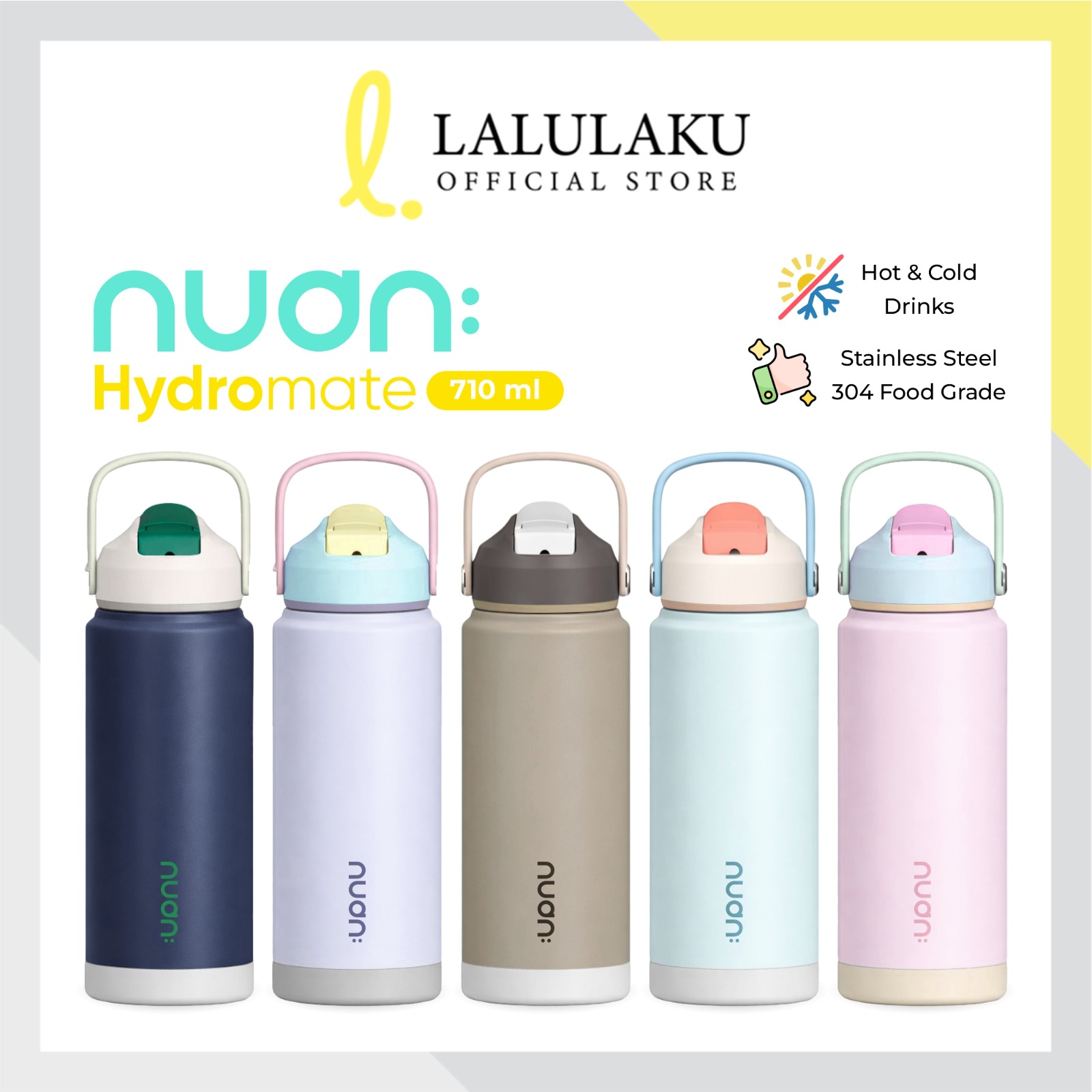 Tumbler Nuan Hydromate 710ml 304 Stainless Drinking Bottle Heat Resistant Cold Vacuum Bpa Free Leak Proof