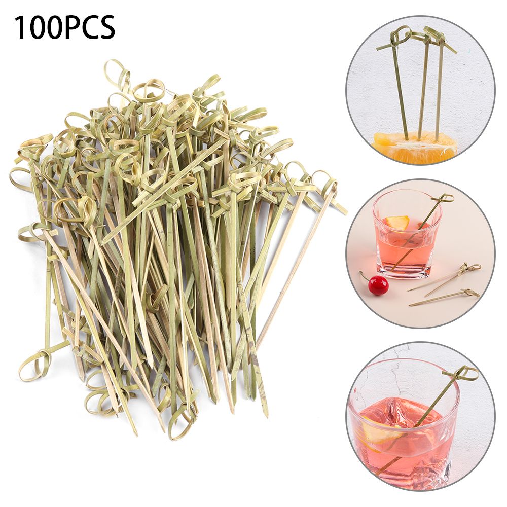 BEYO7 100pcs Hộ gia đình Trang trí tiệc Công cụ thanh Dĩa trái cây Lựa chọn Dính vào Xiên nút tre