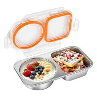 Airtight Leakproof Stainless Steel Snack Container 400ml 2 Compartments Snack Snackle Box with Lids Bento Box Reusable
