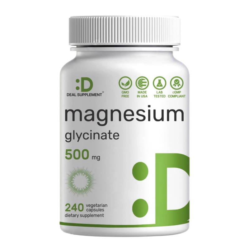 Viên chay Magnesium Glycinate 500mg/Citrate  Deal Supplement hỗ trợ cơ,xương,tim 240v USA