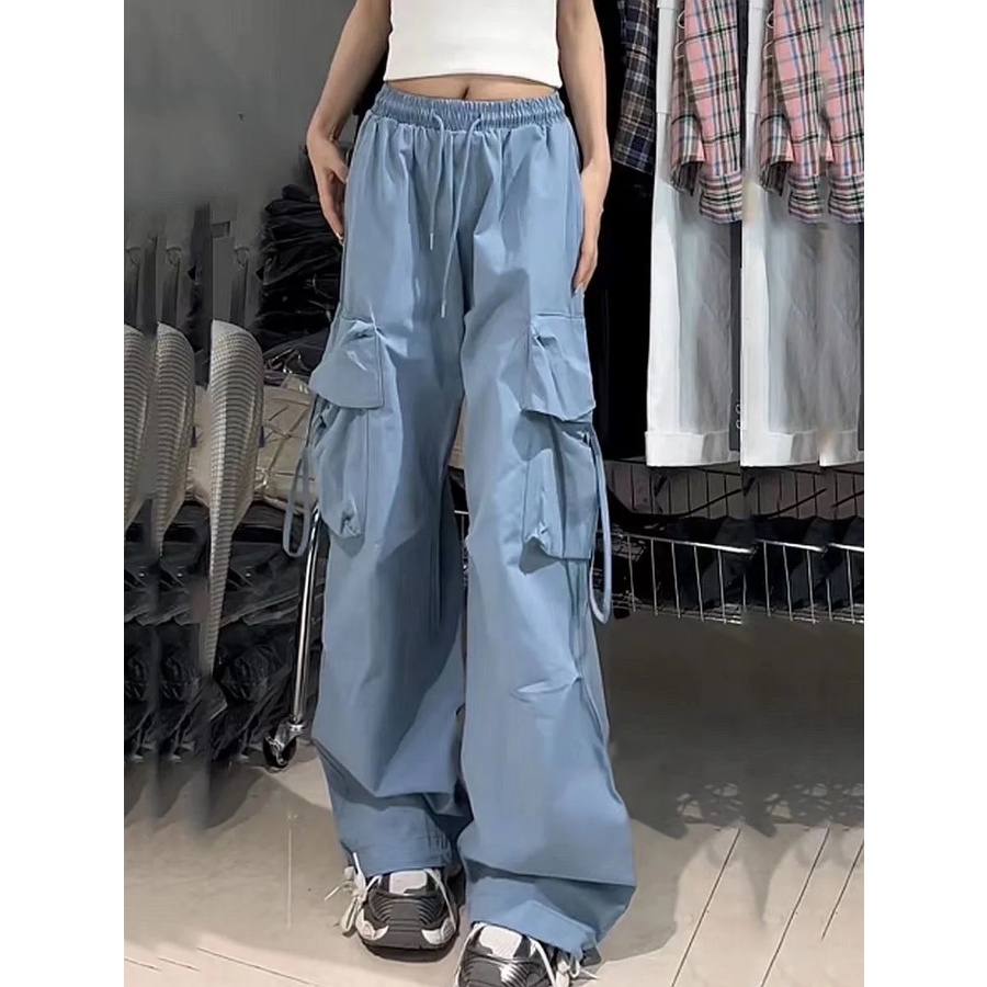 Y2K Parachute Pants Women Hippie Streetwear Oversize Pockets Cargo Trousers  Harajuku Techwear Wide Pantalone Egirl Style
