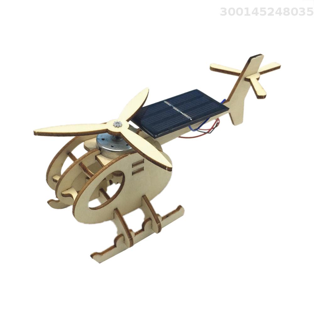 3D Assemble Solar Energy Powered Helicopter Wooden Puzzle Plane Wood Model