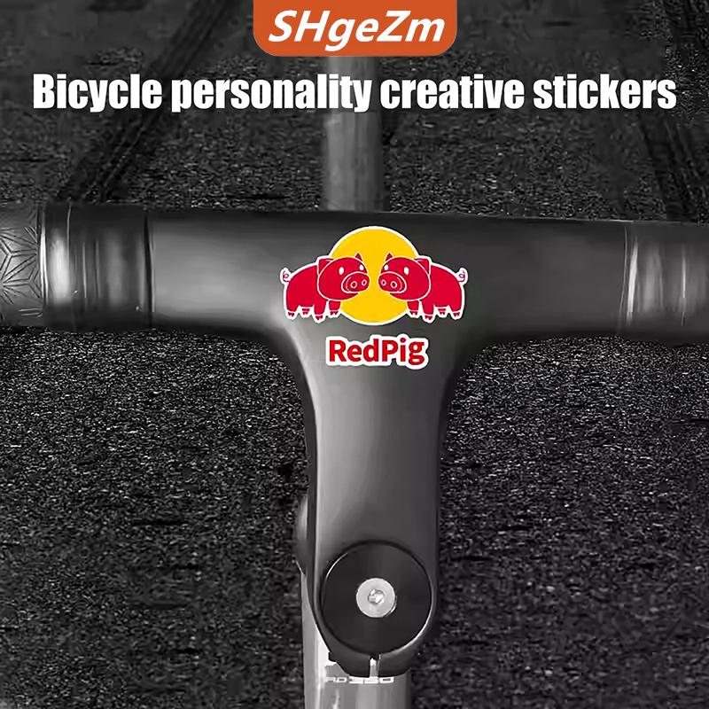 [COD] SHgeZm Đầu xe đạp Ống vui Stickers Đỏ lợn trang trí đề can cho xe đạp tay lái Mũ bảo hiểm Top Ống đề can đi xe đạp đội nhãn dán