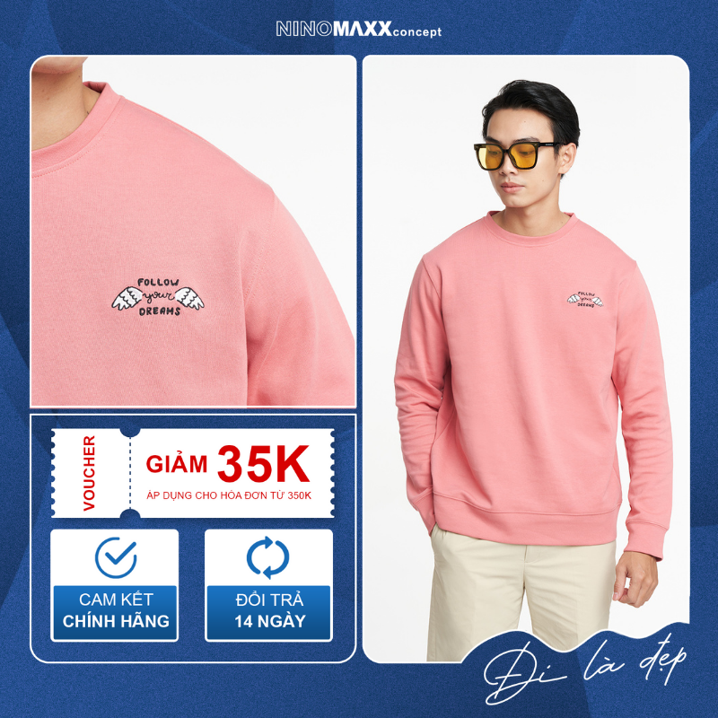 Áo Hoodie Nam Tay Dài Màu Đen Và Hồng Chất Liệu Cotton NINOMAXX 2204003