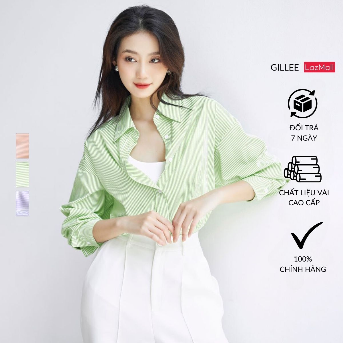 Áo sơ mi nữ kẻ sọc GILLEE sơ mi sọc pastel dáng oversized, sơ mi form rộng vải kate Mỹ cao cấp chống nhăn FAS296