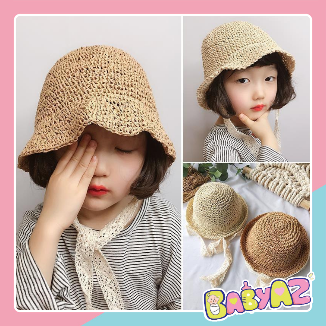 Mũ cói rộng vành cho bé, nón đi biển cho bé gái bé trai phong cách Hàn