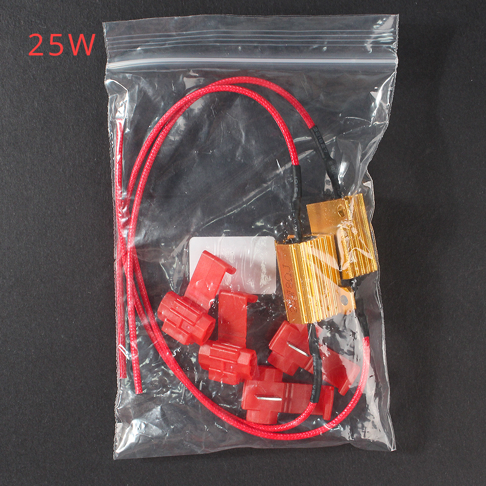 25W 50W Automotive LED Light Resistor, RX24 High-power Gold Aluminum Housing Resistor, 5R 6R 8R 10R 24R 50R 100R, Automotive Reverse Turn Signal LED Light Modification Load Resistor with Wire