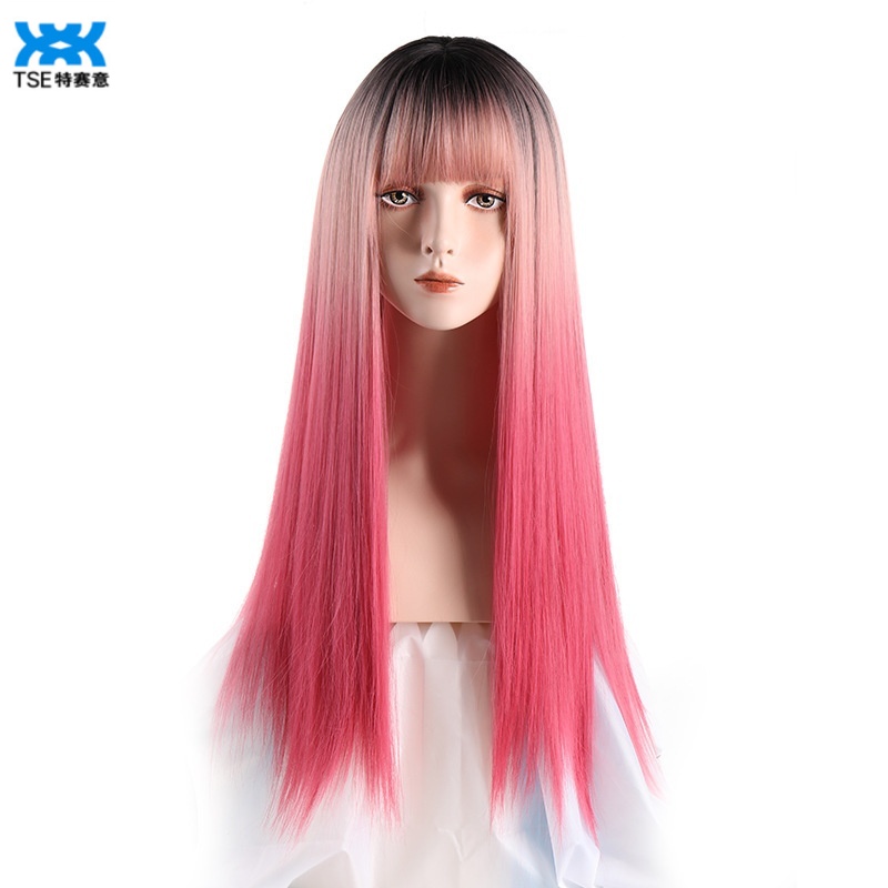 TSE tóc giả dài thẳng bột tóc Gradient ba màu Anime cosplay tóc giả dài thẳng nữ