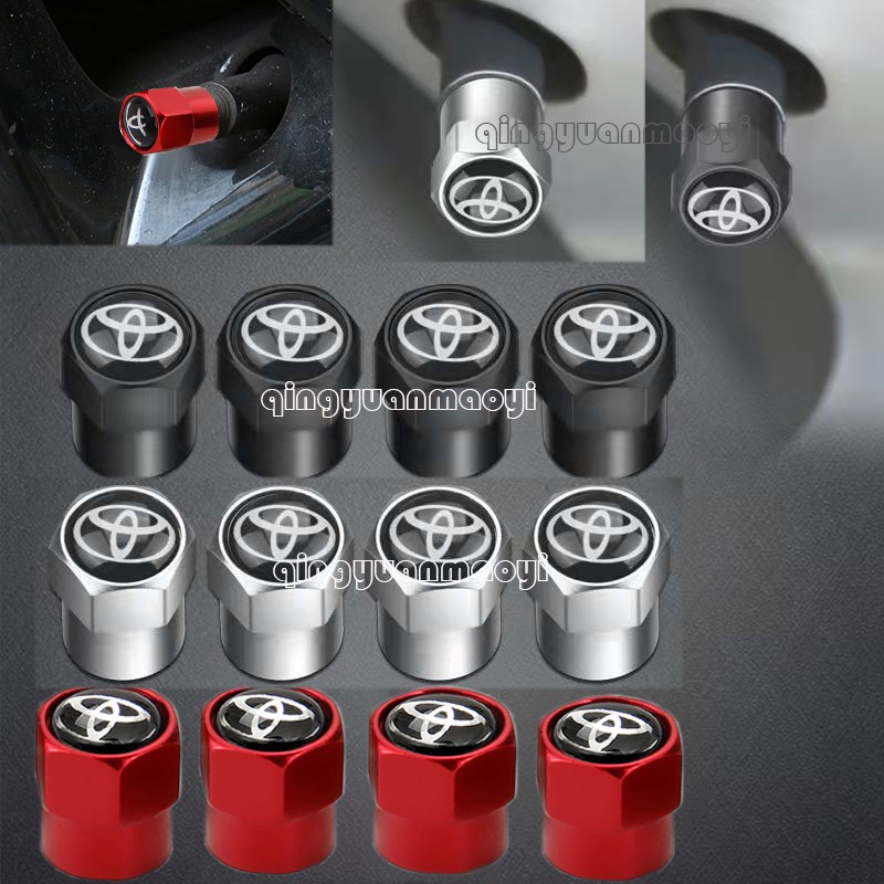 [Ous] nắp van lốp xe hơi chống bụi Hợp kim nhôm phụ kiện lốp xe ô tô 4 cái/bộ cho Logo TOYOTA cho TOYOTA VIOS Hilux Innova Fortuner wigo Hiace Rush avanza ALPHARD Mũ Thân van chống gỉ xe hơi