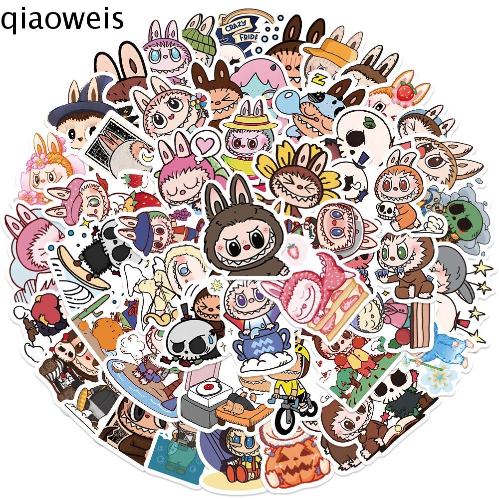 QIAOWEIS Phim hoạt hình anime Nhãn dán labubu Không thấm nước Trang trí tài khoản cầm tay Nhãn dán văn phòng phẩm Thời trang Trang trí sổ lưu niệm Nhãn dán trang trí tự làm Đồ chơi trẻ em