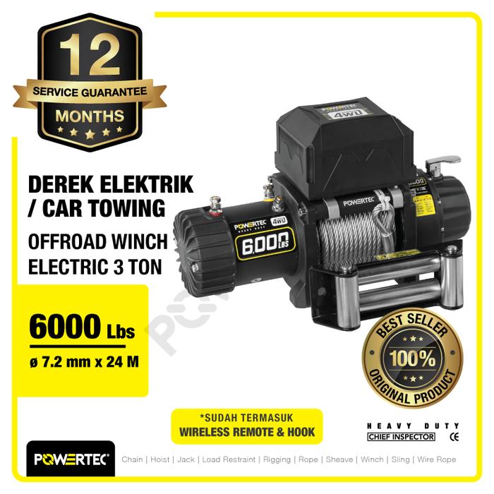 OFFROAD WINCH DEREK ELEKTRIK 6000LBS X 24M 12V CAR TOWING POWERTEC - ForUs Mart Giá 8,654,000 Đồng*Miễn phí vận chuyển