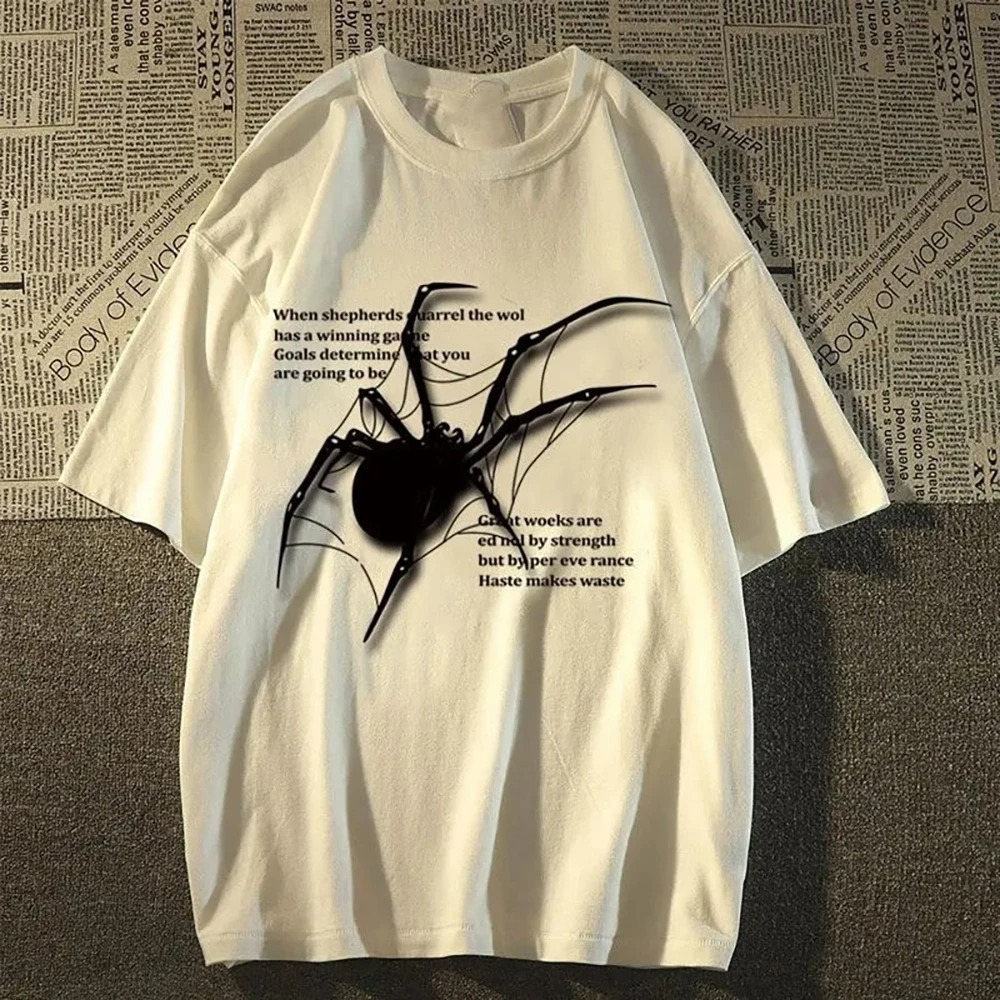 2025JRJZ Quần áo nam Thời trang dạo phố Spider Đồ họa Áo phông ngắn tay Acubi Harajuku Egirl Grunge 