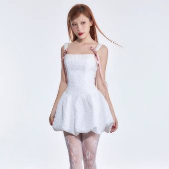 CARA Đầm nữ hai dây dáng bí Audrey buộc thắt nơ chất gấm nổi nữ tính