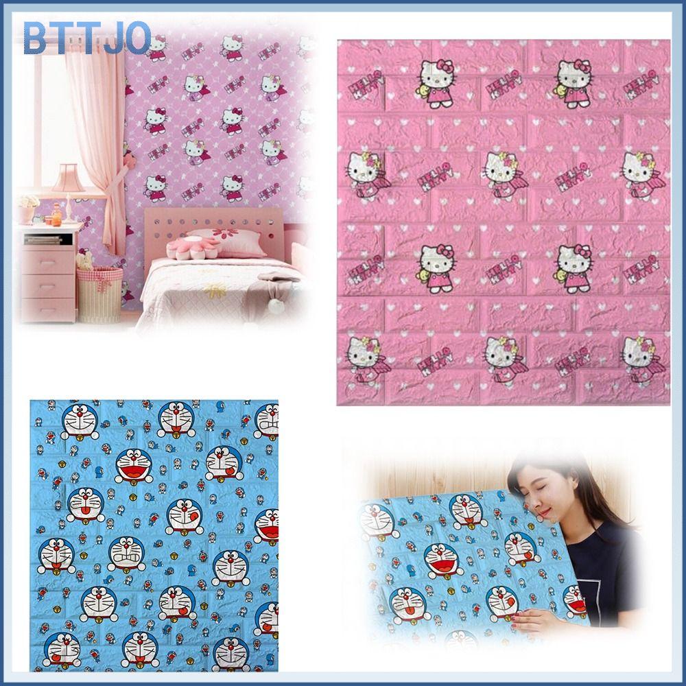 BTTJ0 35X38cm Miếng dán tường Hello Kitty Đôrêmon Gạch xốp 3D Giấy dán tường Dễ thương Hoạt hình Giấ