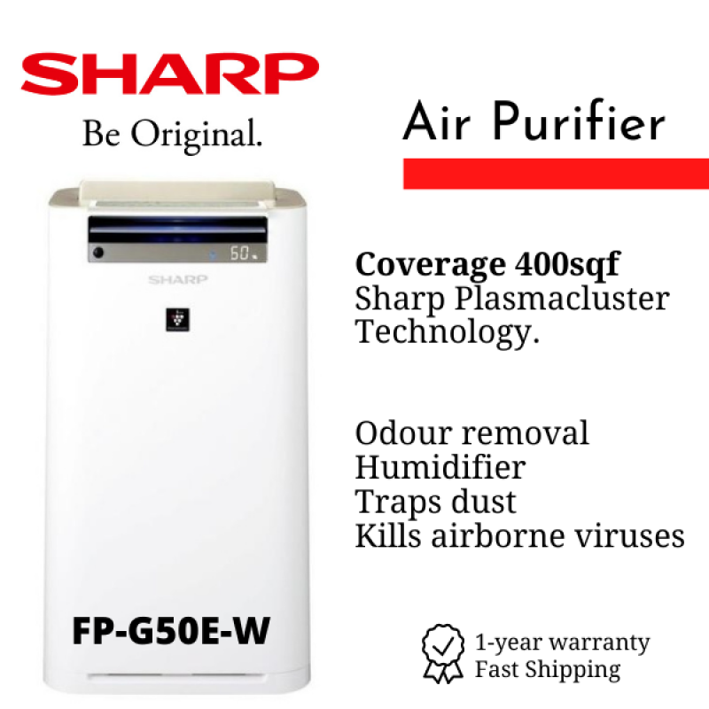 SHARP Air Purifier with Humidifier for room up to 400sqf Plasmacluster Technology FP-G50E-W Singapore