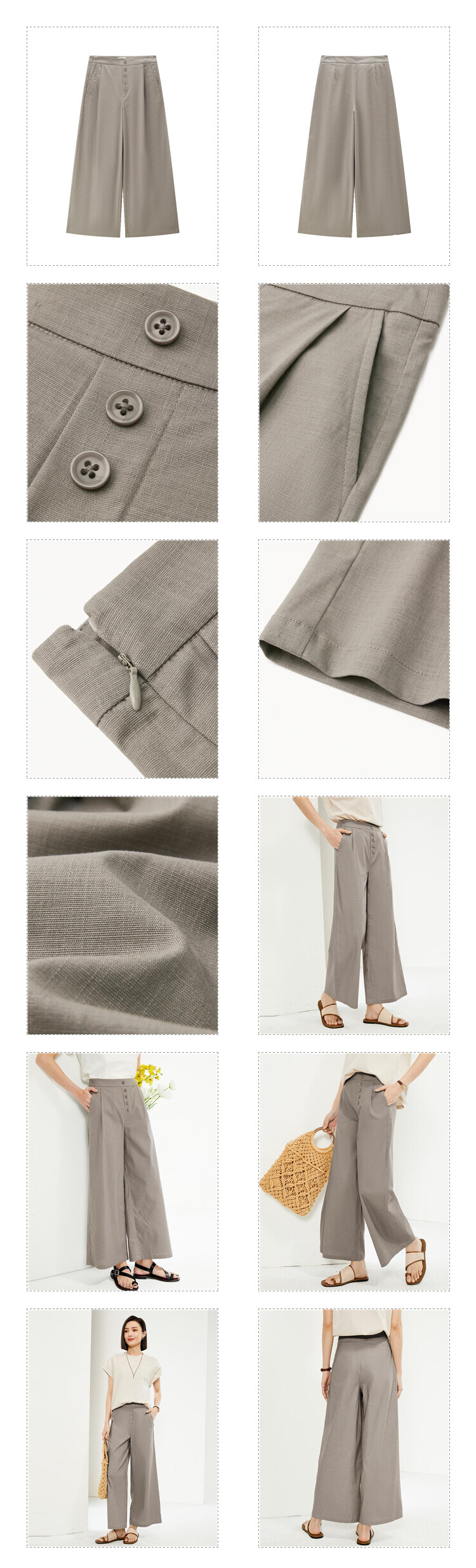 GIORDANO Women Pants Buttons Embellished Tencel Pants Invisible Zip Wide leg Ankle Length Simple Fashion Casual Pants 05424343 · v2