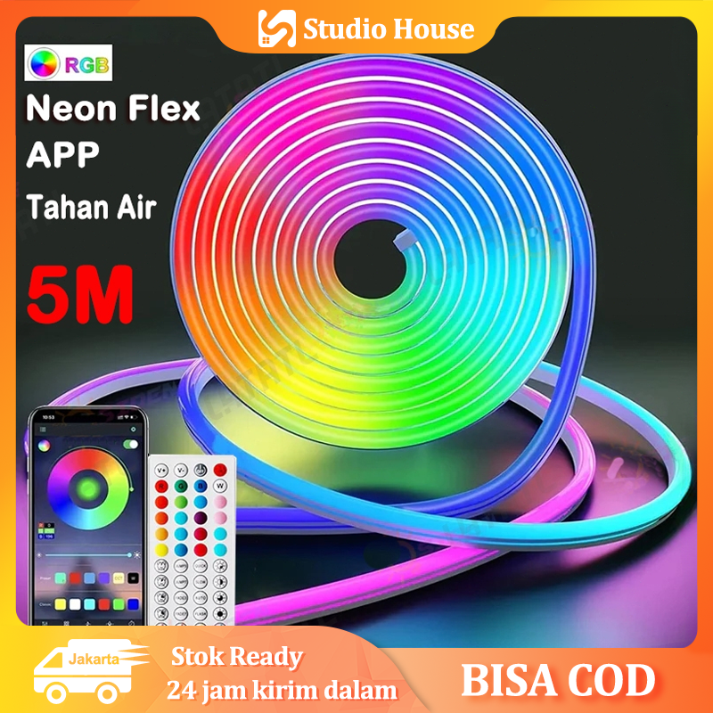 Latatl Neon Flex Running Led Light Remote 5m Colorful Led Running Light Rgb App Control Sensor Waterproof 24V Harga 113,050 rupiah*Gratis Ongkir