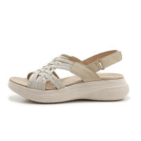 SKETU Brand Casual Summer Wedge Sandals Women Hook Loop Cross Strappy Open Toe Dressy Patchwork Walking Short Lady Blue Colorful