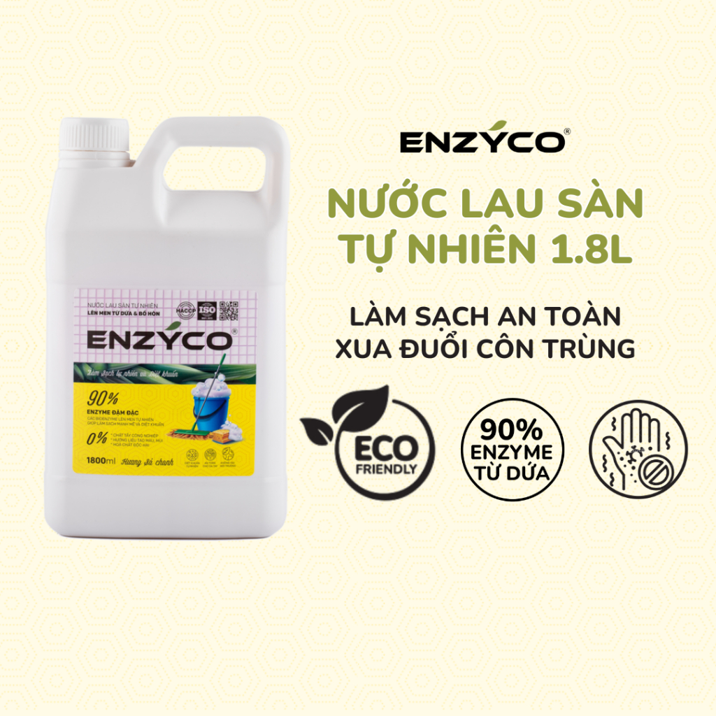Nước Lau Sàn Sinh Học ENZYCO Hương Sả Chanh 1.8L, Khử Mùi Đuổi Muỗi Côn Trùng, Enzyme Từ Dứa