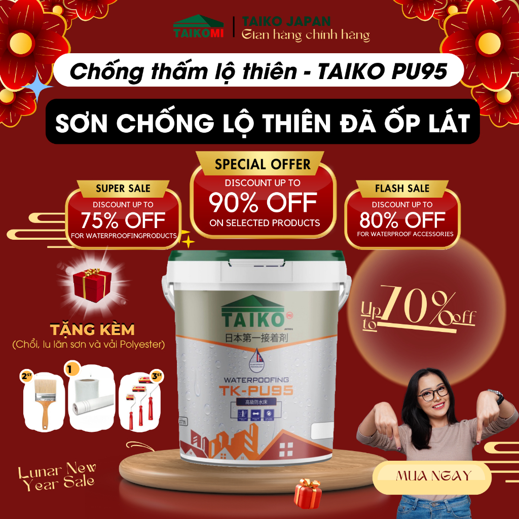 Sơn Chống Thấm PU (Polyurethane) TAIKOMI PU95 - Chống Thấm Sàn Lộ Thiên Đã Ốp Lát Đi Lại Nhiều